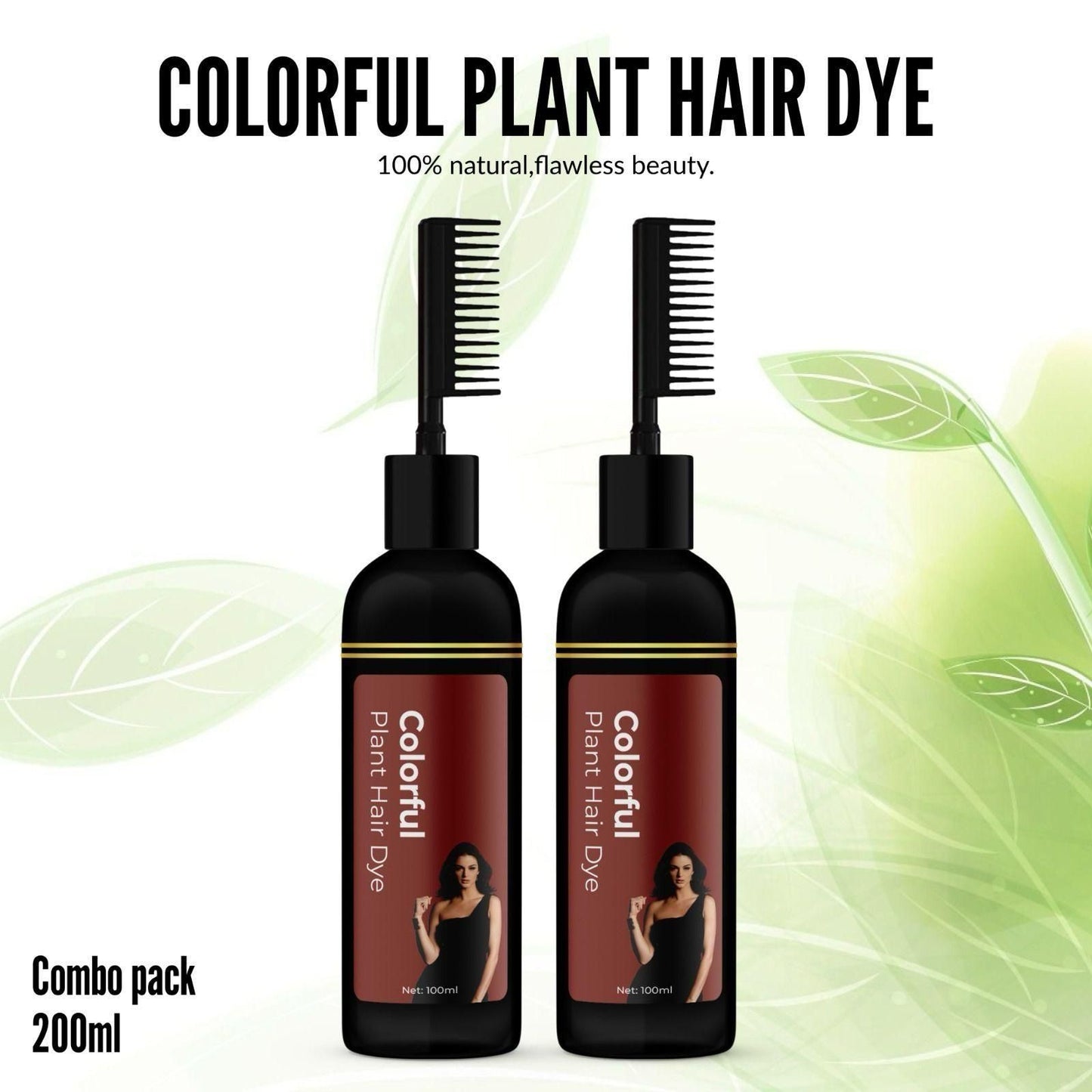 Natural Black Plant Hair Dye 100ml Comb Shampoo (Pack of 2)