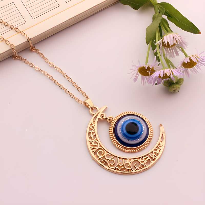 Evil Eye Crescent Moon Pendant Necklace