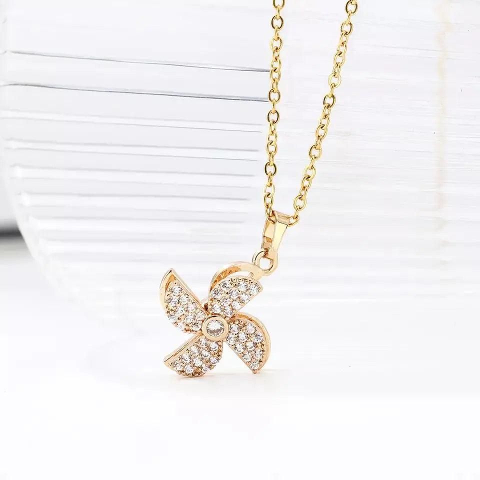 Flower Pinwheel Pendant Necklace